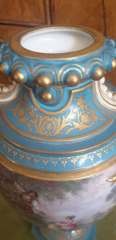 Antique French Sevres ` Style ` Urn. ( Picking Cherries ) 21` Tall FOR THE STATELY HOME