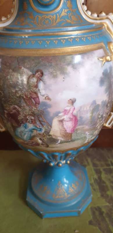 Antique French Sevres ` Style ` Urn. ( Picking Cherries ) 21` Tall FOR THE STATELY HOME