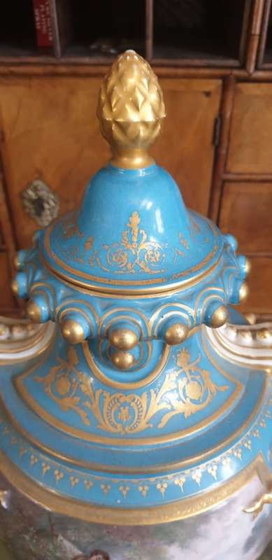 Antique French Sevres ` Style ` Urn. ( Picking Cherries ) 21` Tall FOR THE STATELY HOME