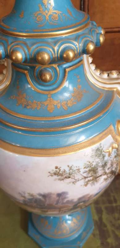 Antique French Sevres ` Style ` Urn. ( Picking Cherries ) 21` Tall FOR THE STATELY HOME