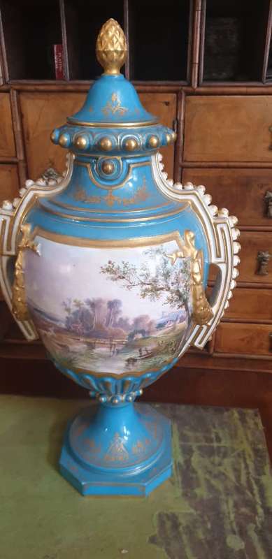 Antique French Sevres ` Style ` Urn. ( Picking Cherries ) 21` Tall FOR THE STATELY HOME