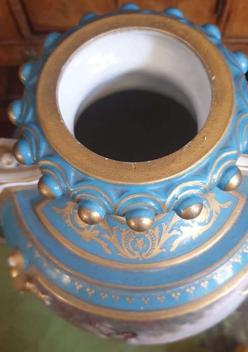 Antique French Sevres ` Style ` Urn. ( Picking Cherries ) 21` Tall FOR THE STATELY HOME