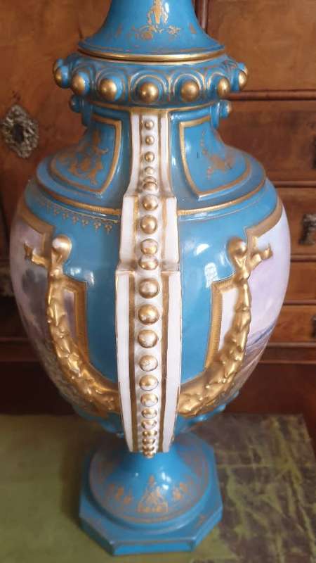 Antique French Sevres ` Style ` Urn. ( Picking Cherries ) 21` Tall FOR THE STATELY HOME