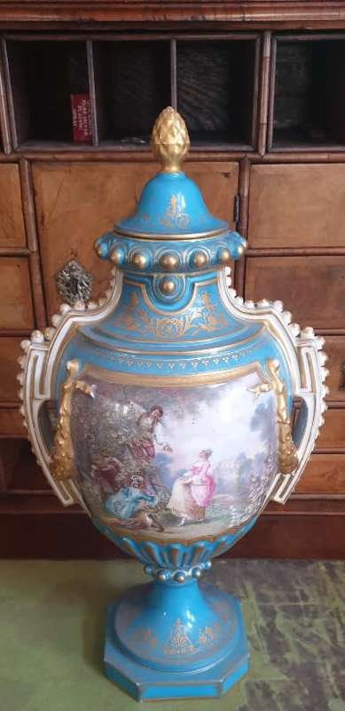 Antique French Sevres ` Style ` Urn. ( Picking Cherries ) 21` Tall FOR THE STATELY HOME