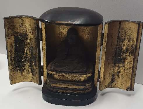 Antique Edo period Japanese wood carved Zushi fine traveling shrine