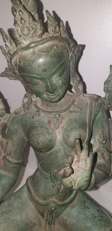 Nepal Bronze Tara Statue with Green Patina