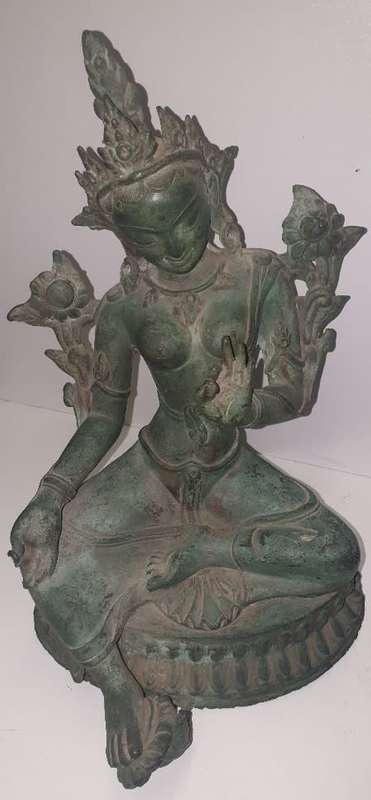 Nepal Bronze Tara Statue with Green Patina