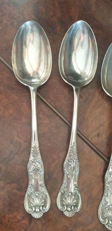 6 LARGE Antique 1855-1900 CHARLES ELLIS and CO Sheffield British Plated Spoons. ( 22.5cm )