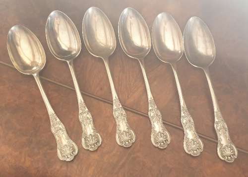 6 LARGE Antique 1855-1900 CHARLES ELLIS and CO Sheffield British Plated Spoons. ( 22.5cm )