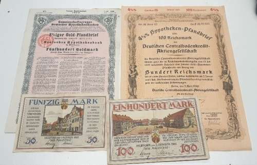 4 GERMAN NOTGELD NOTES. PLEASE SEE PICTURES AND DESCRIPTION