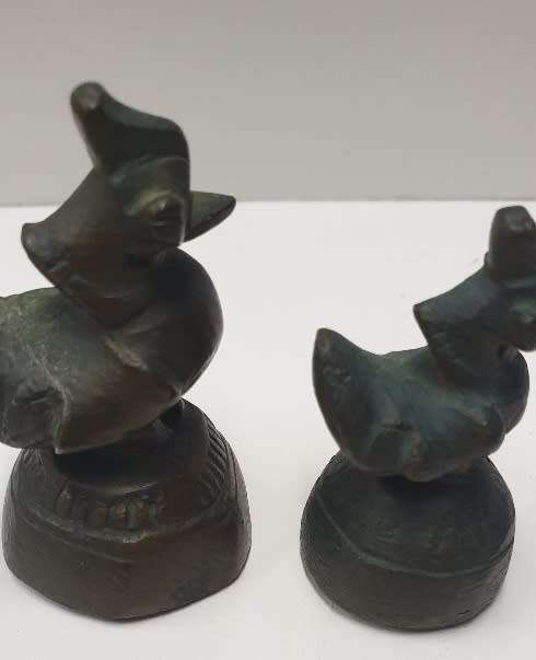 PAIR OF ANTIQUE BRONZE BURMESE BIRD OPIUM WEIGHTS