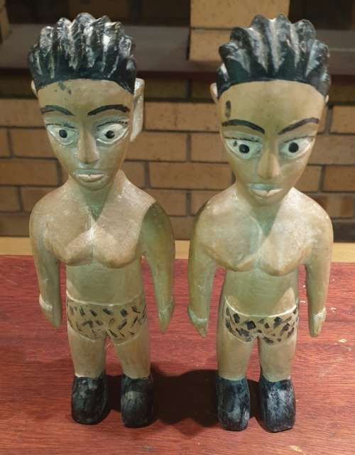 Venavi West African Wood Carved Ewe Doll Twins