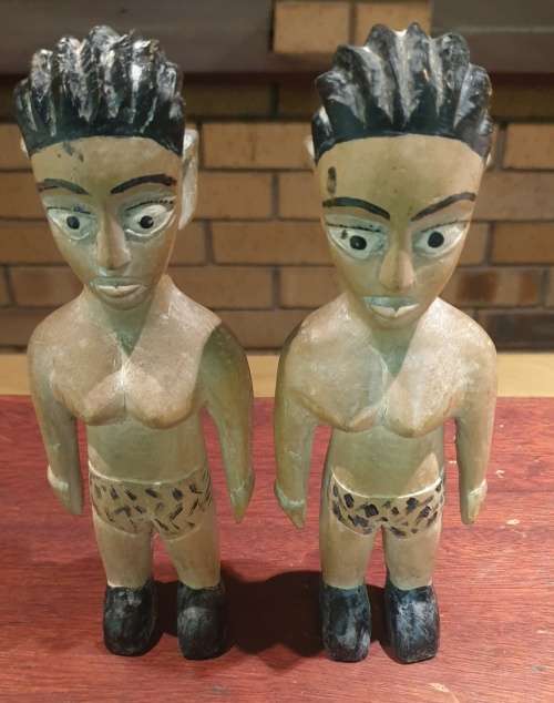 Venavi West African Wood Carved Ewe Doll Twins