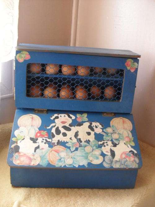LARGE WOODEN EGG AND BREAD BOX