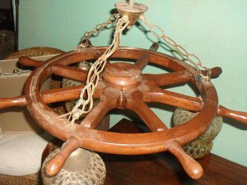 VINTAGE WOODEN SHIP'S WHEEL CEILING LIGHT