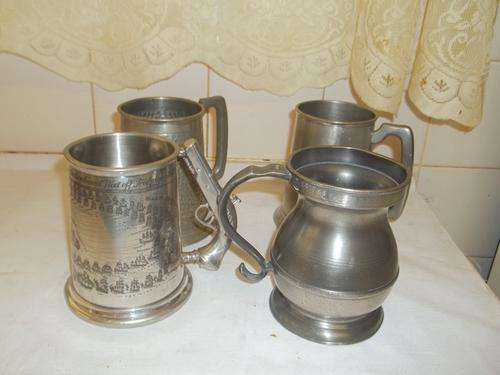 180 YEAR OLD PEWTER MUG + 3 PEWTER MUGS AS A FREE GIFT.