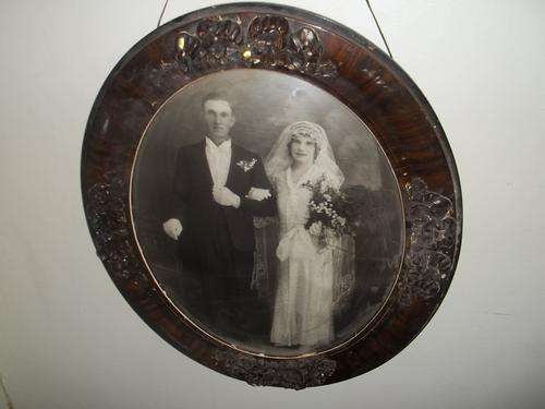STUNNING LARGE ANTIQUE FRAME WITH CONVEX GLASS