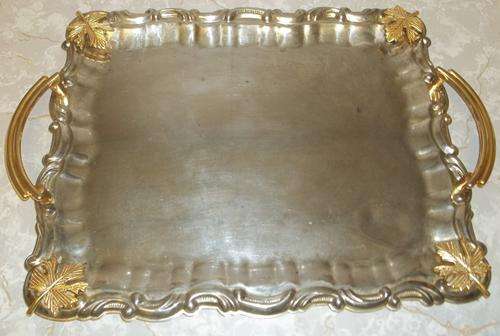 STUNNING TRAY WITH GOLDEN LEAVE AND HANDLES