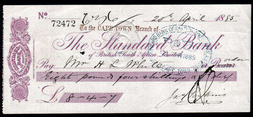 # 1885  -  The Standard Bank of British South Africa Limited -  Cheque #