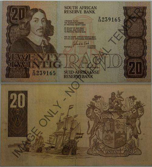 #  G. de KOCK - 20 Rand  -  1984 - 3rd ISSUE  - Z13 -  Replacement Note - EF   #