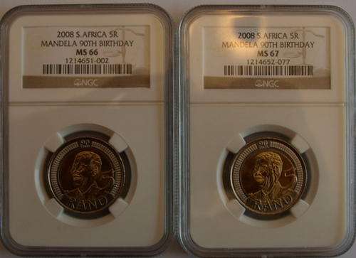 # Mandela 2008 R5 Collection #  AU55,AU58,MS63,MS64,MS65,MS66,MS67,FDC & R5 COM SLAB  #