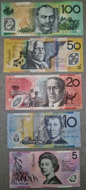 Australian Dollars set $100 to $5