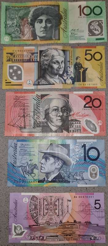 Australian Dollars set $100 to $5