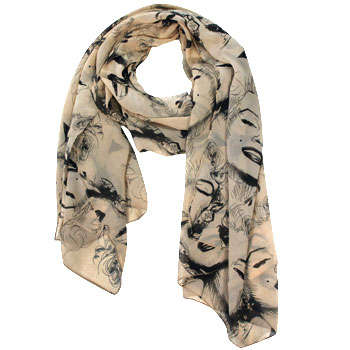 Imported silk scarve marilyn monroe in tan and black