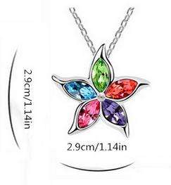 multi colour crystal star flower necklace with silver chain sizes