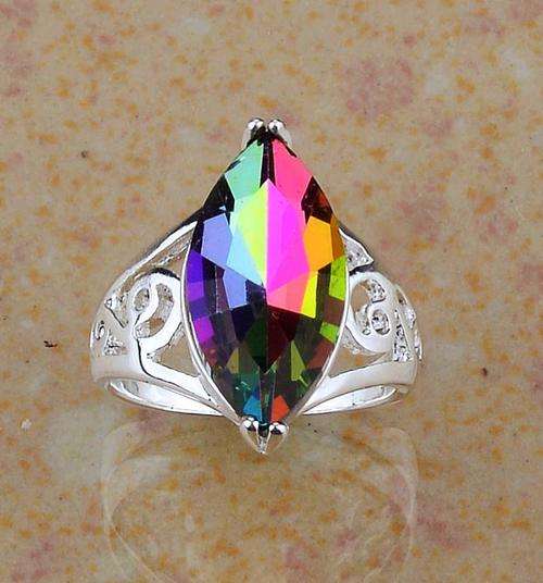 Rainbow Topaz Rhodium Plated Ring - Size 7