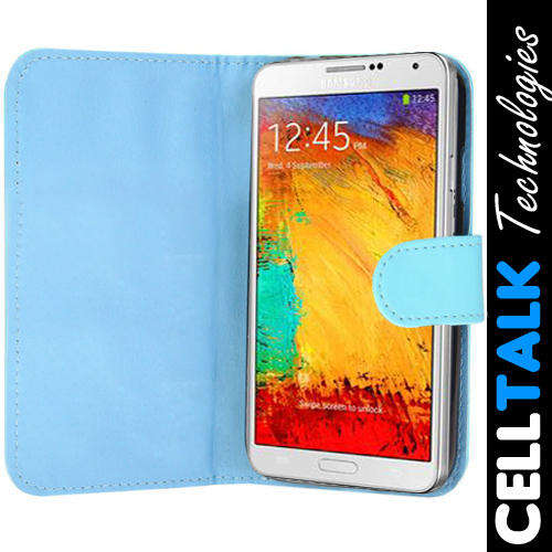 Flip Wallet Leather Case For Samsung Galaxy Note 3 N9000 LIGHT BLUE