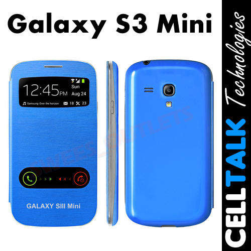 Samsung Galaxy S3 Mini I8190 Flip Window Case BLUE+ FREE SCREEN GUARD