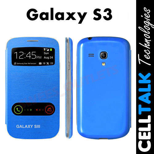Samsung Galaxy S3 i9300 Flip Window Case BLUE+ FREE SCREEN GUARD