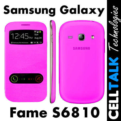 Slim Flip Leather Battery Back Cover Case For Samsung Galaxy Fame S6810 PINK