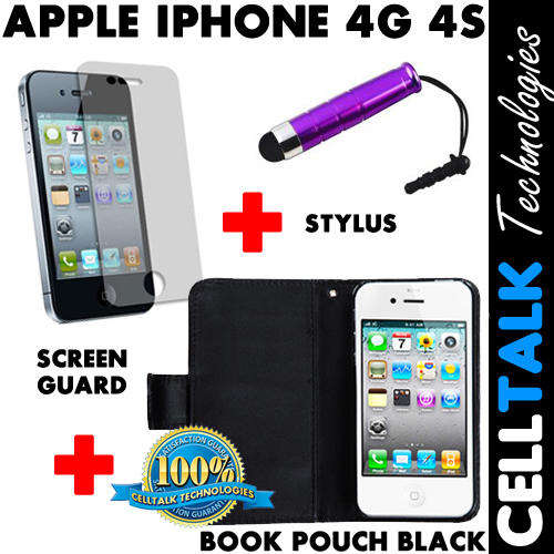 ** SPECIAL** iPhone 4G 4S Flip Type Book Pouch + Screen Protector + Stylus **SPECIAL**