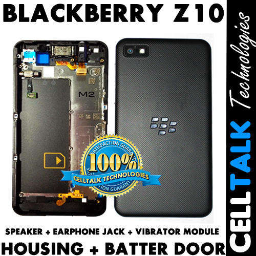 Blackberry Z10 Complete 2PC Housing + Battery Door WIth Internal Components LTE Black