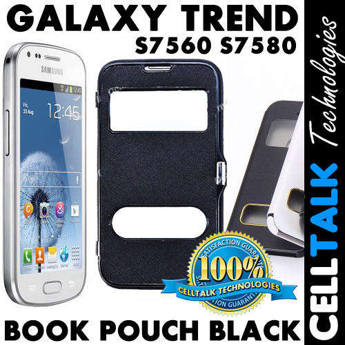 Flip Leather Book Case Pouch Magnetic For Samsung Galaxy Trend S7560 Trend Plus S7580 BLACK