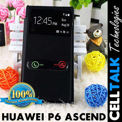Slim Line Dual Window Book Pouch For Huawei P6 Ascend BLACK **SPECIAL**