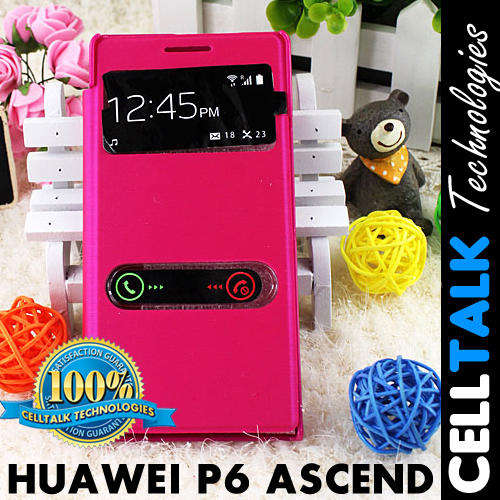Slim Line Dual Window Book Pouch For Huawei P6 Ascend PINK *LIMITED OFFER