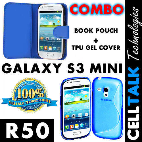 ** SPECIAL** Samsung Galaxy S3 MINI Flip Type Book Pouch + TPU Gel Cover BLUE **SPECIAL**