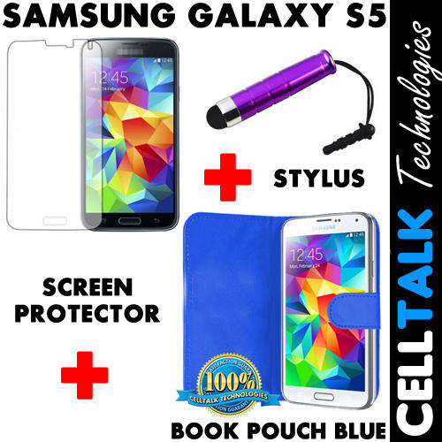 ** SPECIAL** Samsung Galaxy S5 Flip Type Book Pouch Blue + Screen Protector + Stylus **SPECIAL**
