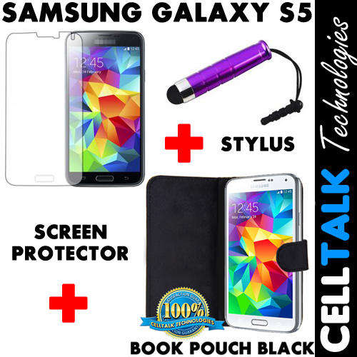 ** SPECIAL** Samsung Galaxy S5 Flip Type Book Pouch Black + Screen Protector + Stylus **SPECIAL**