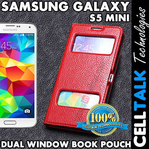 Samsung Galaxy S5 Mini Dual Window Magnetic Book Pouch G800 RED