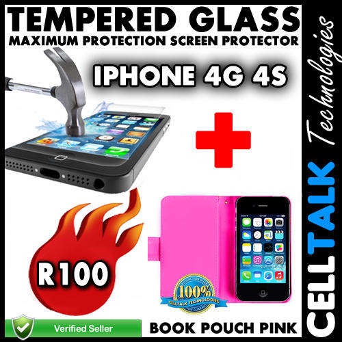 iPhone 4G 4S Book Pouch + Tempered Glass Screen Guard COMBO PINK!! **Special**