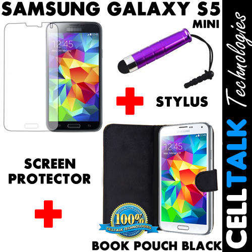 ** SPECIAL** Samsung Galaxy S5 Mini Flip Type Book Pouch Black + Screen Protector + Stylus *SPECIAL*
