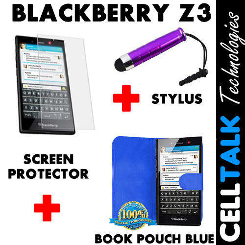 ** SPECIAL** Blackberry Z3 Flip Type Book Pouch BLUE + Screen Protector + Stylus *SPECIAL*
