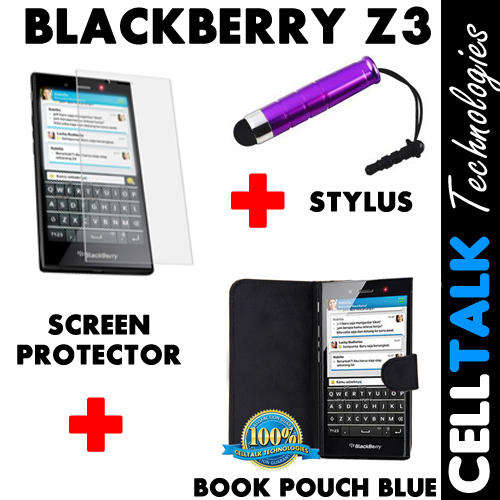 ** SPECIAL** Blackberry Z3 Flip Type Book Pouch BLACK + Screen Protector + Stylus *SPECIAL*