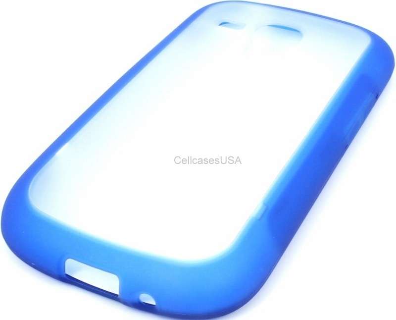 Transparent back Cover with Soft TPU Bumper for Samsung Galaxy S3 BLUE + Free Screen Guard