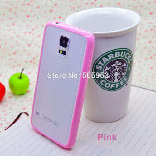 Transparent back Cover with Soft TPU Bumper for Samsung Galaxy S5 PINK+ Free Screen Guard