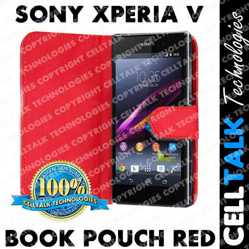 Flip Leather Book Case Pouch For Sony Xperia V RED